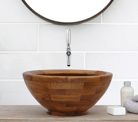 round wooden sink